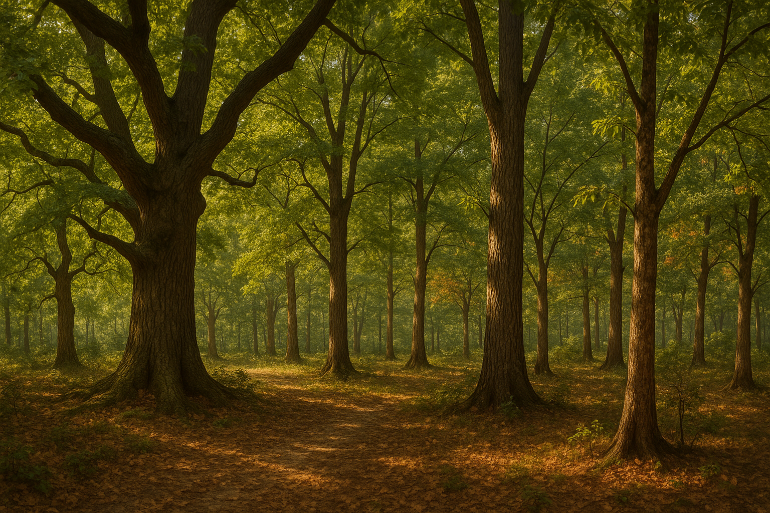EEn mooie foto van een bos met geschikte bomen voor houtskool en rookhout